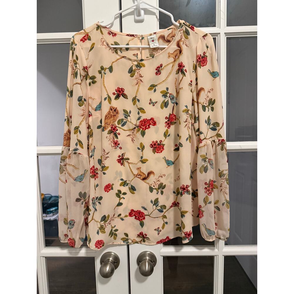 Disney x LC Lauren Conrad Womens Large Floral Bird Squirrel Blouse Cottagecore